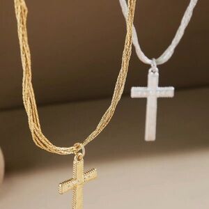 Rope Elegant Gold and Silver Cross Pendant Necklace NWT